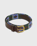 1 1/8" Polo Belt in Green/Lavender/Khaki Chocolate Brown Leather