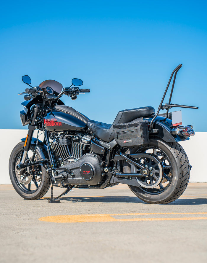 10L - Patriot Small Throw Over Saddlebags For 2025+ Harley Softail Low Rider S FXLRS Vertical Lifestyle