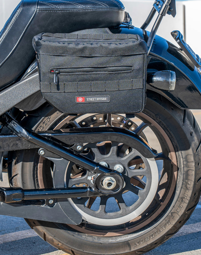 10L - Patriot Small Throw Over Saddlebags for Harley Softail Low Rider S FXLRS Vertical Lifestyle