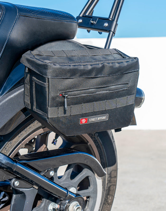 10L - Patriot Small Throw Over Saddlebags for Harley Softail Low Rider S FXLRS Vertical Lifestyle