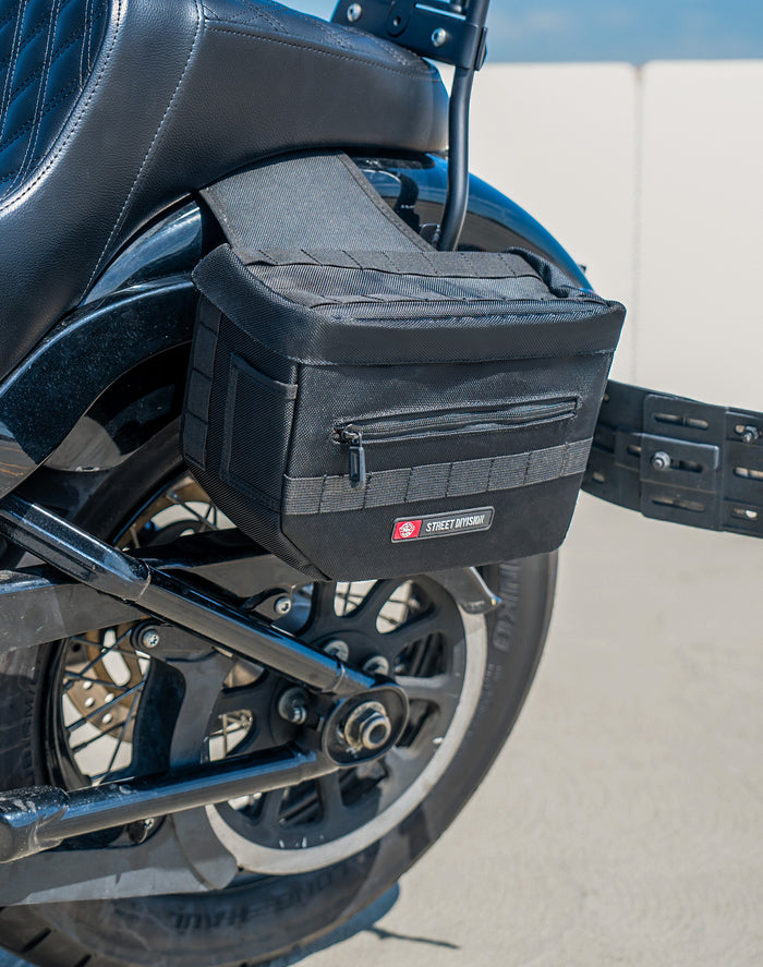 10L - Patriot Small Throw Over Saddlebags for Harley Softail Street Bob FXBB/S Vertical Lifestyle