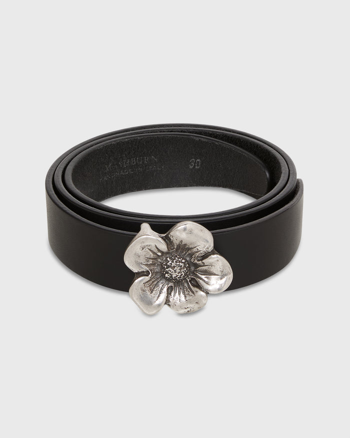 1.25" Flower Conroy Belt in Black Leather