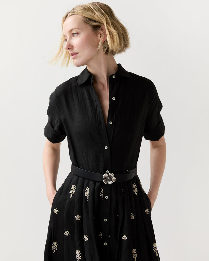 1.25" Flower Conroy Belt in Black Leather