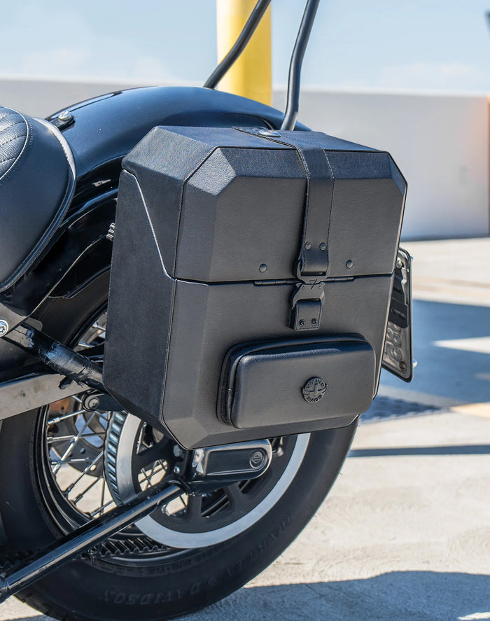 15L - Outlaw Quick Mount Medium Harley Softail Slim FLS Hard Solo Saddlebag (Left Only) Lifestyle