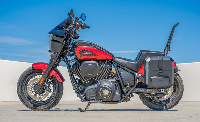 15L - Outlaw Quick-Mount Medium Indian Chief Hard Solo Saddlebag (Left Only)Life Style Photo @expand