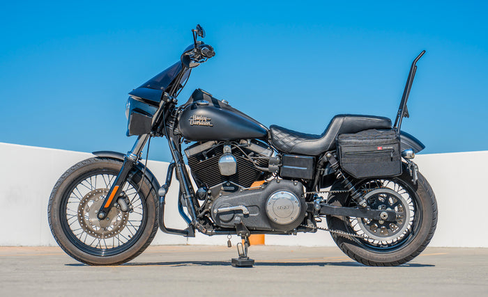 18L - Patriot Medium Motorcycle Throw Over Saddlebags for Harley Dyna Street Bob FXDB Lifestyle @expand
