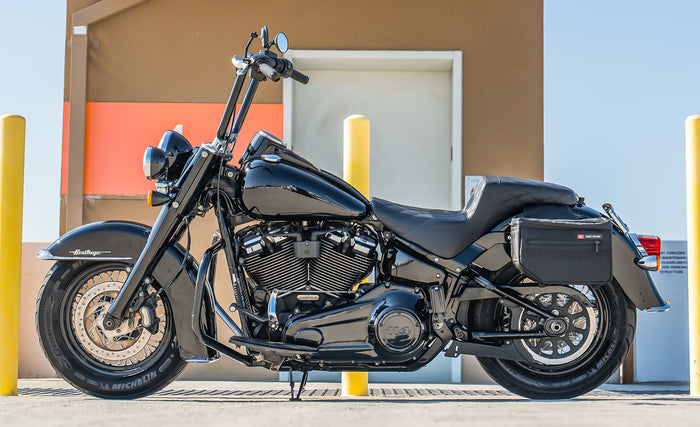 18L - Patriot Medium Motorcycle Throw Over Saddlebags for Harley Softail Heritage FLHC/S Lifestyle @expand