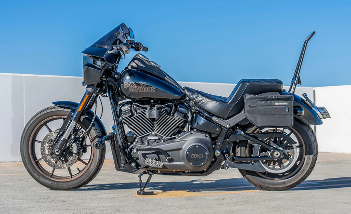 18L - Patriot Medium Motorcycle Throw Over Saddlebags for Harley Softail Low Rider S FXLRS Lifestyle @expand