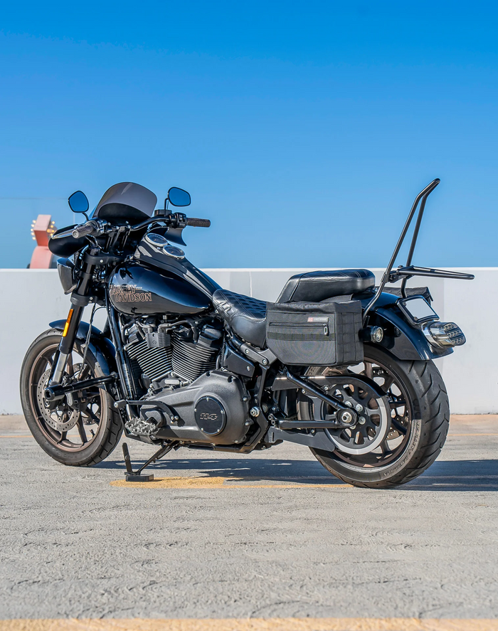 18L - Patriot Medium Motorcycle Throw Over Saddlebags for Harley Softail Low Rider S FXLRS Vertical Lifestyle