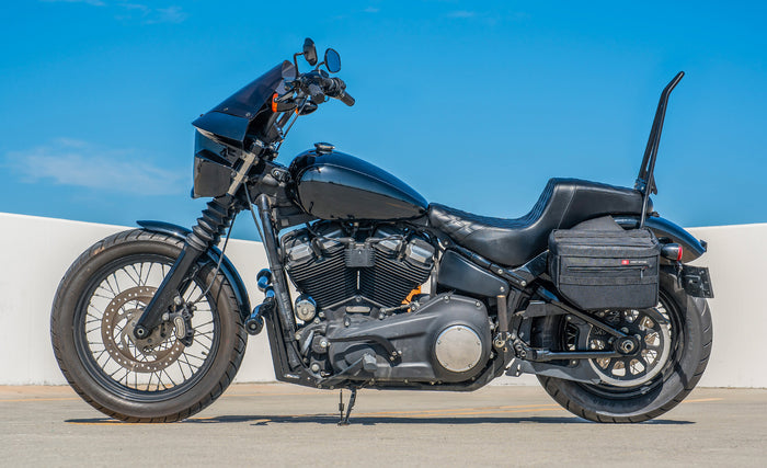 18L - Patriot Medium Motorcycle Throw Over Saddlebags for Harley Softail Street Bob FXBB/S Lifestyle @expand