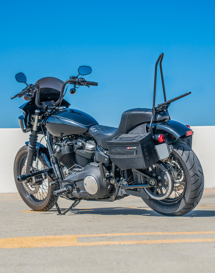 18L - Patriot Medium Motorcycle Throw Over Saddlebags for Harley Softail Street Bob FXBB/S Vertical Lifestyle