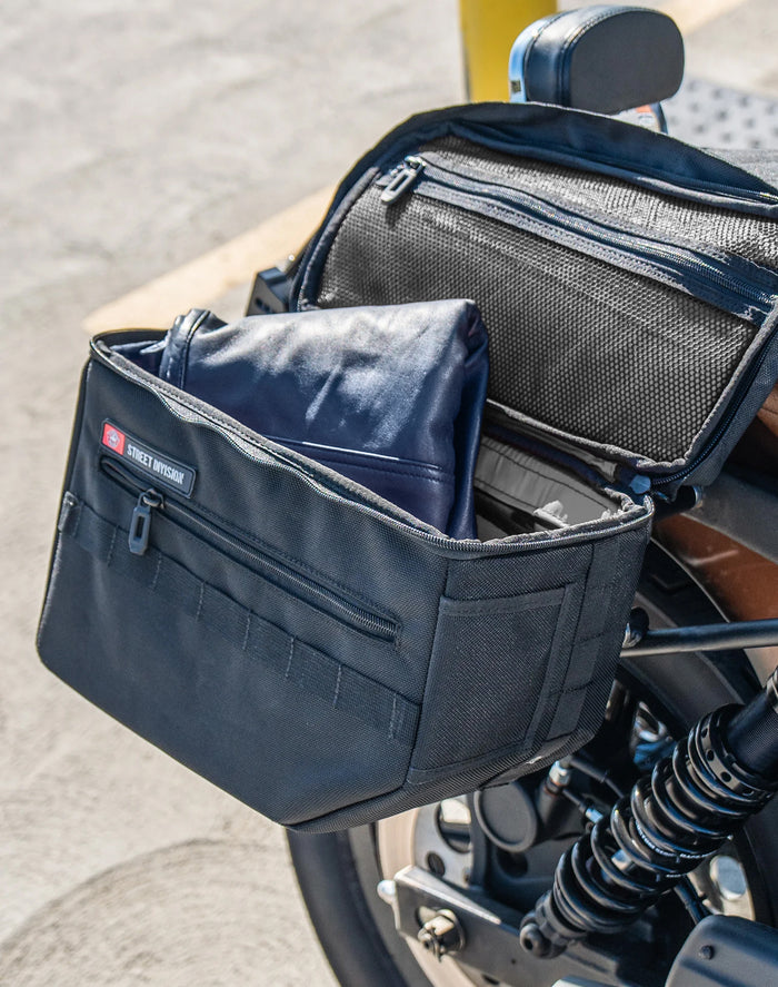 18L - Patriot Medium Throw Over Saddlebags for Harley Dyna Super Glide Custom FXDC/I Lifestyle