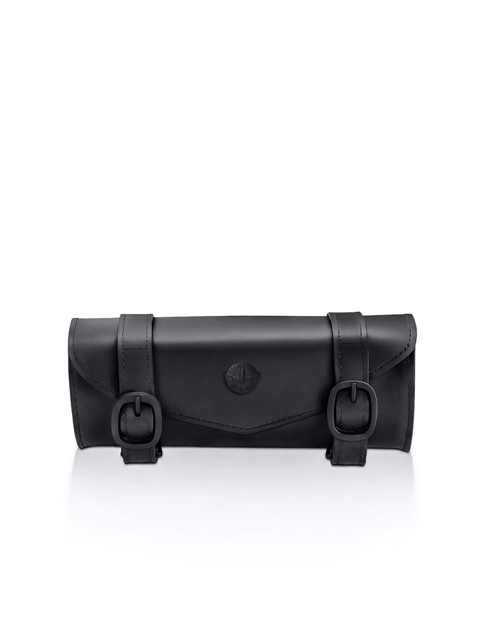 1L - Dark Age Plain Leather Motorcycle Fork Bag Front View
