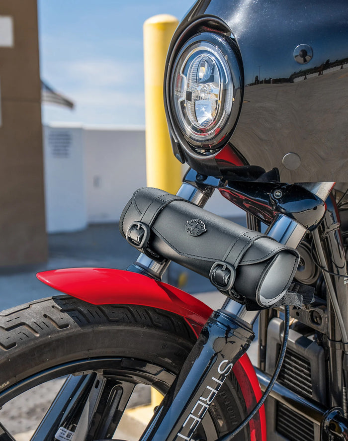 1L - Dark Age Plain Leather Motorcycle Handlebar Bag for Harley Davidson Vertical Lifestyle