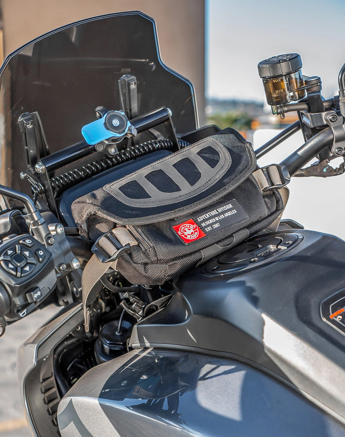 1L - Explorer Handlebar Bag For Adventure Touring Motorcycle Lifestyle Image