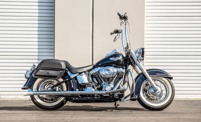 28L - Pantheon Medium Leather Saddlebags for Harley Softail Deluxe FLSTN/I @expand