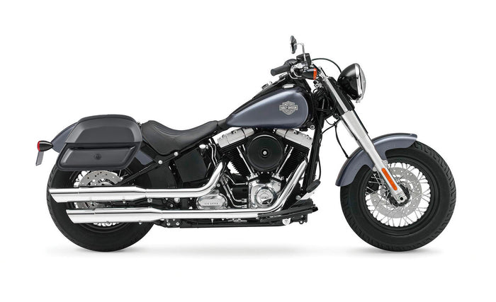 28L - Pantheon Medium Leather Saddlebags for Harley Softail Slim FLS Bag on Bike @expand