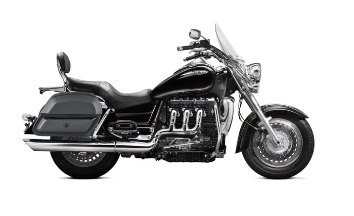 28L - Pantheon Medium Triumph Rocket III Touring Leather Motorcycle Saddlebags Bag on Bike @expand