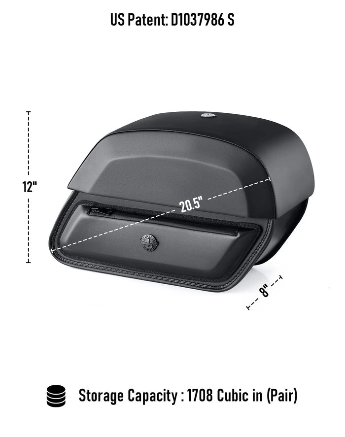 28L - Pantheon Medium Hard Mount Victory Boardwalk Leather Motorcycle Saddlebags Dimension Image