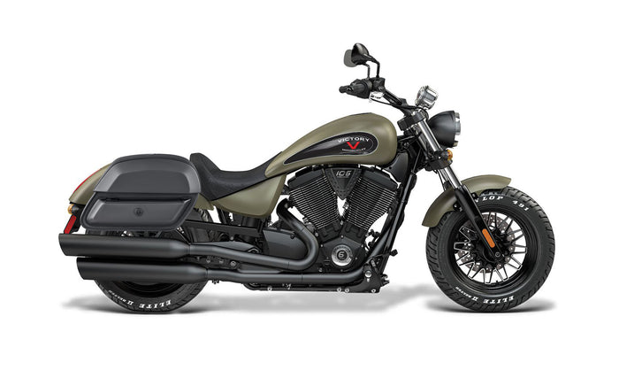 28L - Pantheon Medium Victory Gunner Leather Motorcycle Saddlebags BAG on Bike View @expand