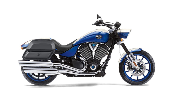 28L - Pantheon Medium Victory Hammer Leather Motorcycle Saddlebags BAG on Bike View @expand