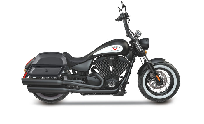 28L - Pantheon Medium Victory High Ball Leather Motorcycle Saddlebags BAG on Bike View @expand