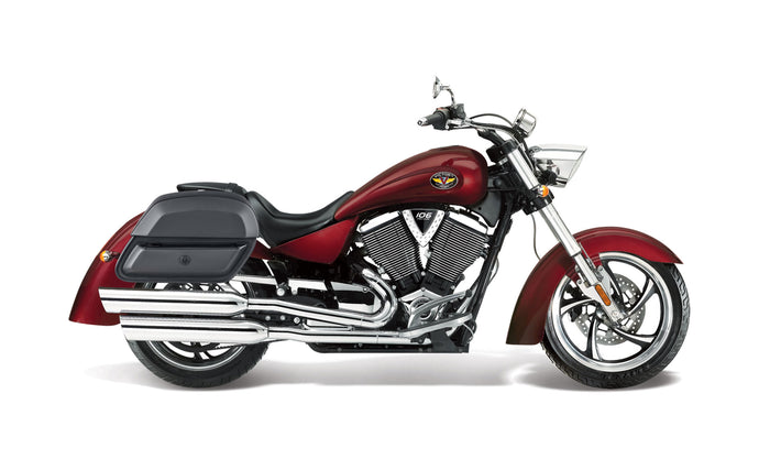 28L - Pantheon Medium Victory Kingpin Leather Motorcycle Saddlebags BAG on Bike View @expand