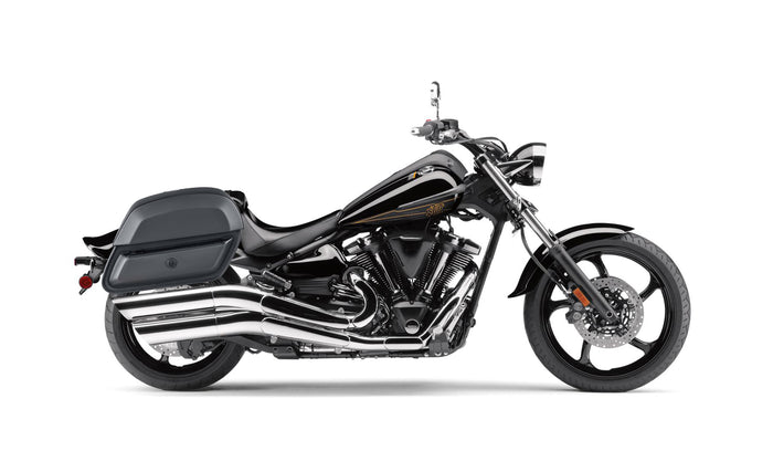 28L - Pantheon Medium Yamaha Raider Leather Motorcycle Saddlebags BAG on Bike View @expand