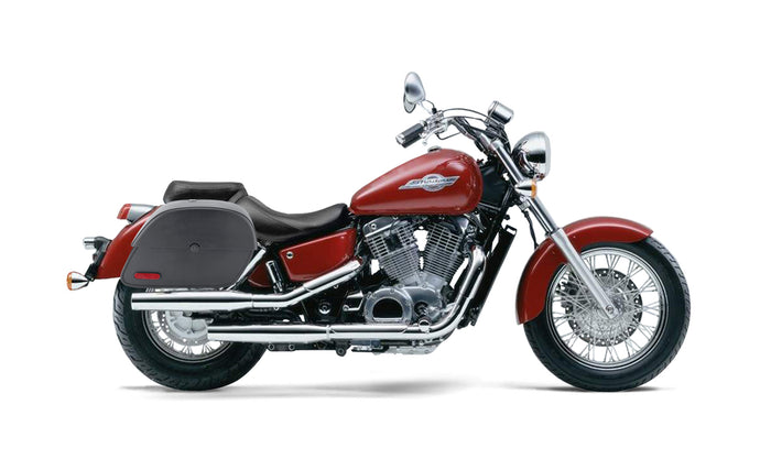 28L - Panzer Medium Honda Shadow 1100 Ace Leather Motorcycle Saddlebags Bag on Bike @expand