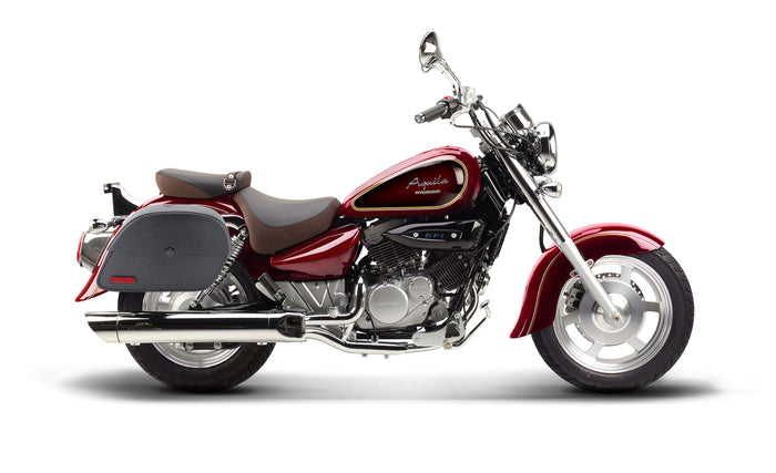 28L - Panzer Medium Hyosung Aquila GV 250 Leather Motorcycle Saddlebags Bag on Bike @expand