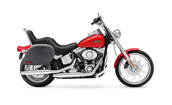 28L - Panzer Medium Motorcycle Saddlebags for Harley Davidson Softail Custom FXSTC Bag on Bike @expand