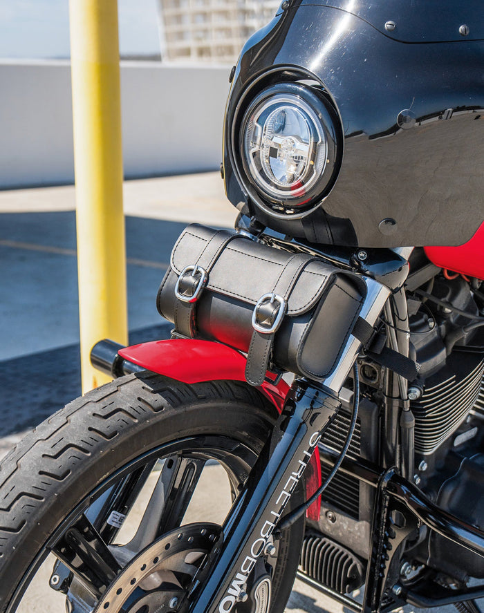 2L - Armor Plain Leather Motorcycle Fork Bag Lifestyle Vertical