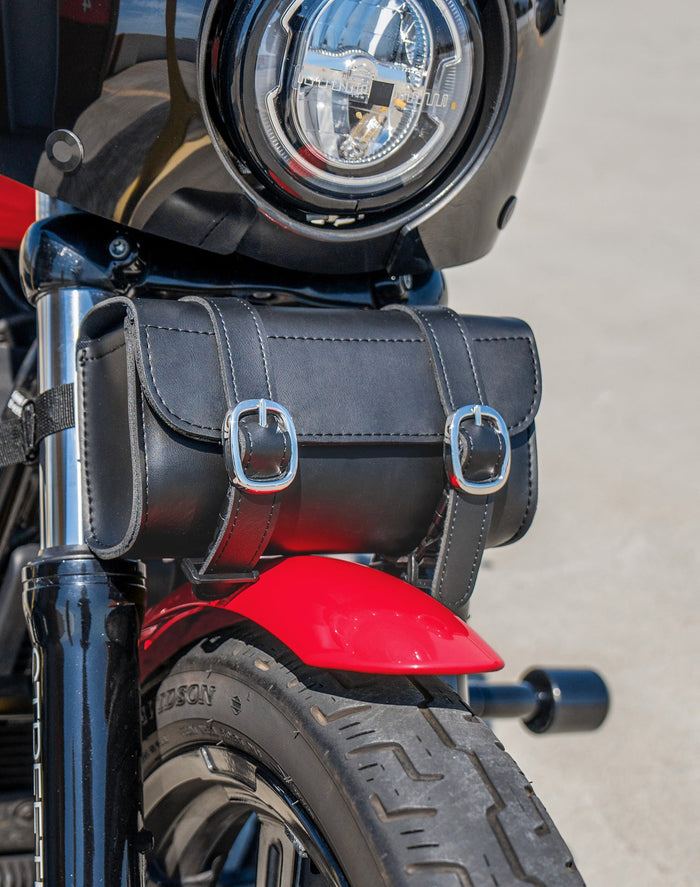 2L - Armor Plain Leather Motorcycle Fork Bag Lifestyle Vertical