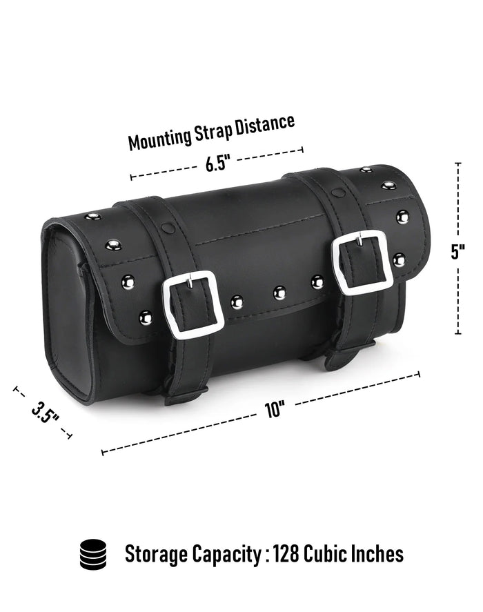 2L - Armor Studded Leather Motorcycle Fork Bag Storage Capacity