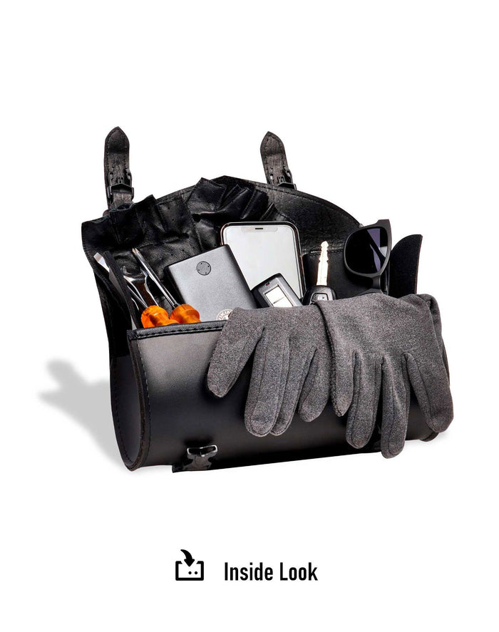 4L - Dark Age Plain Ducati Leather Motorcycle Fork Bag Inside Look