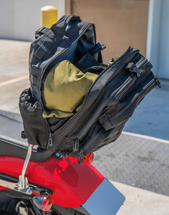 30L - Tactical Large Motorcycle Sissy Bar Backpack Vertical Lifestyle