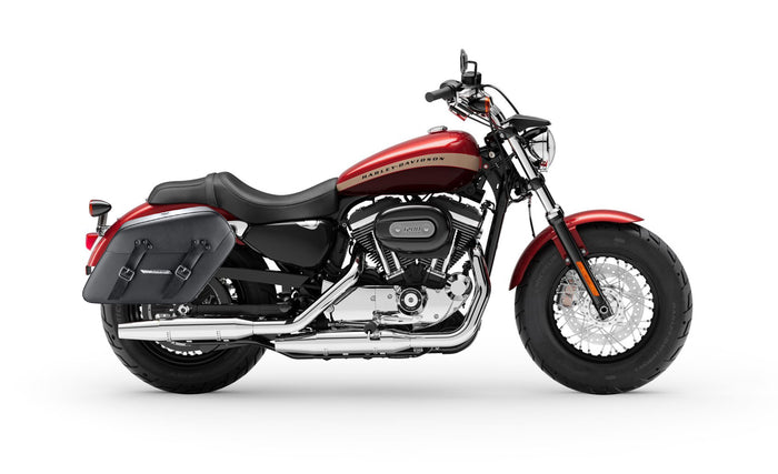38L - Baldur XL Shock Cutout Harley Sportster 1200 Custom XL1200C/XLH1200C Leather Wrapped Hard Saddlebags Storage Capacity @expand
