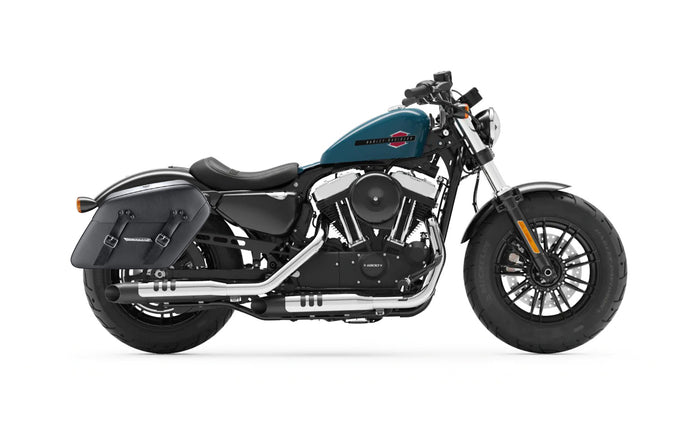 38L - Baldur XL Shock Cutout Harley Sportster 48 XL1200X Leather Wrapped Hard Saddlebags Bag on Bike @expand