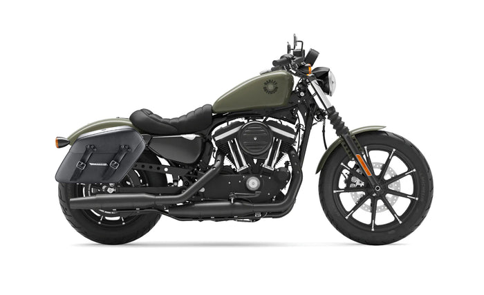 38L - Baldur XL Shock Cutout Harley Sportster 883 Iron XL883N Leather Wrapped Hard Saddlebags Bag on Bike @expand