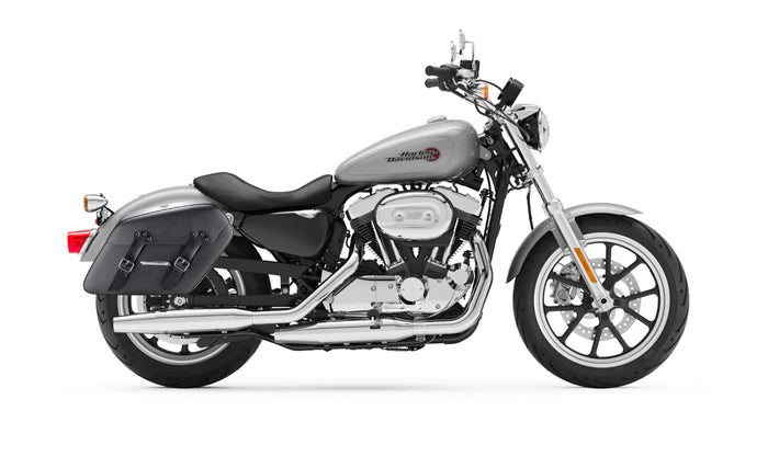 38L - Baldur XL Shock Cutout Harley Sportster Super Low XL883L Leather Wrapped Hard Saddlebags Bag on Bike @expand