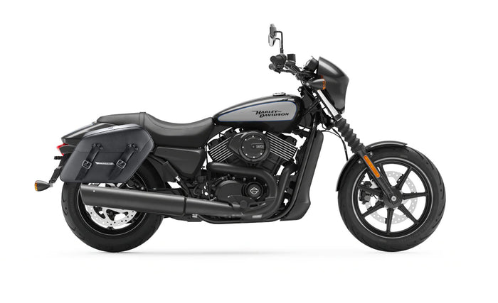 38L - Baldur XL Shock Cutout Harley Street 750 Leather Wrapped Hard Saddlebags Bag on Bike @expand