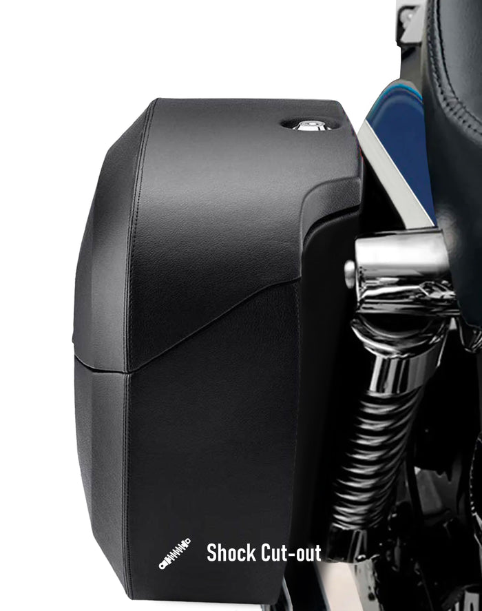 38L - Baldur XL Shock Cutout Honda Shadow 750 RS Leather Wrapped Hard Saddlebags Shock Cut-out