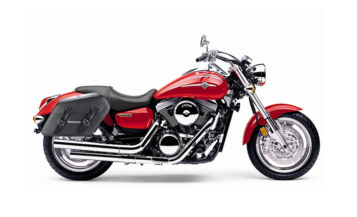 38L - Baldur XL Shock Cutout Kawasaki Mean Streak 1500 Leather Wrapped Hard Saddlebags Bag on Bike @expand