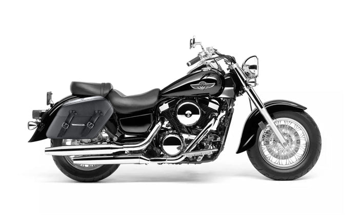 38L - Baldur XL Shock Cutout Kawasaki Vulcan 1500 Classic VN1500 Leather Wrapped Hard Saddlebags Bag on Bike @expand