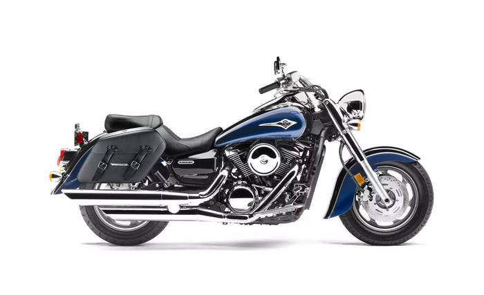 38L - Baldur XL Shock Cutout Kawasaki Vulcan 1600 Classic VN1600 Leather Wrapped Hard Saddlebags Bag on Bike @expand