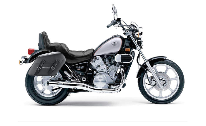 38L - Baldur XL Shock Cutout Kawasaki Vulcan 750 VN750 Leather Wrapped Hard Saddlebags Bag on Bike @expand