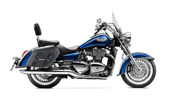 38L - Baldur XL Shock Cutout Triumph Thunderbird LT Leather Wrapped Hard Saddlebags Bag on Bike @expand