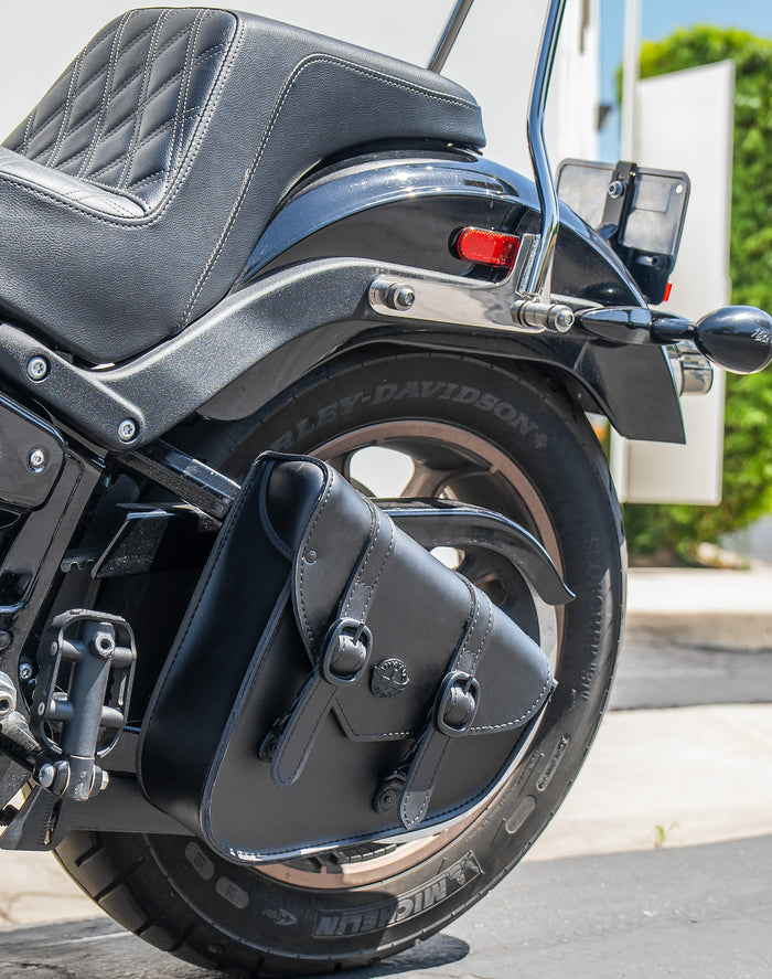 3L - Dark Age Plain Leather Motorcycle Swing arm Bag For Harley Softail v4