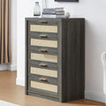 5 Drawers Dresser Tallboy Storage Cabinet/Rattan Storage Sideboard Chest of Drawers Midnight Oak