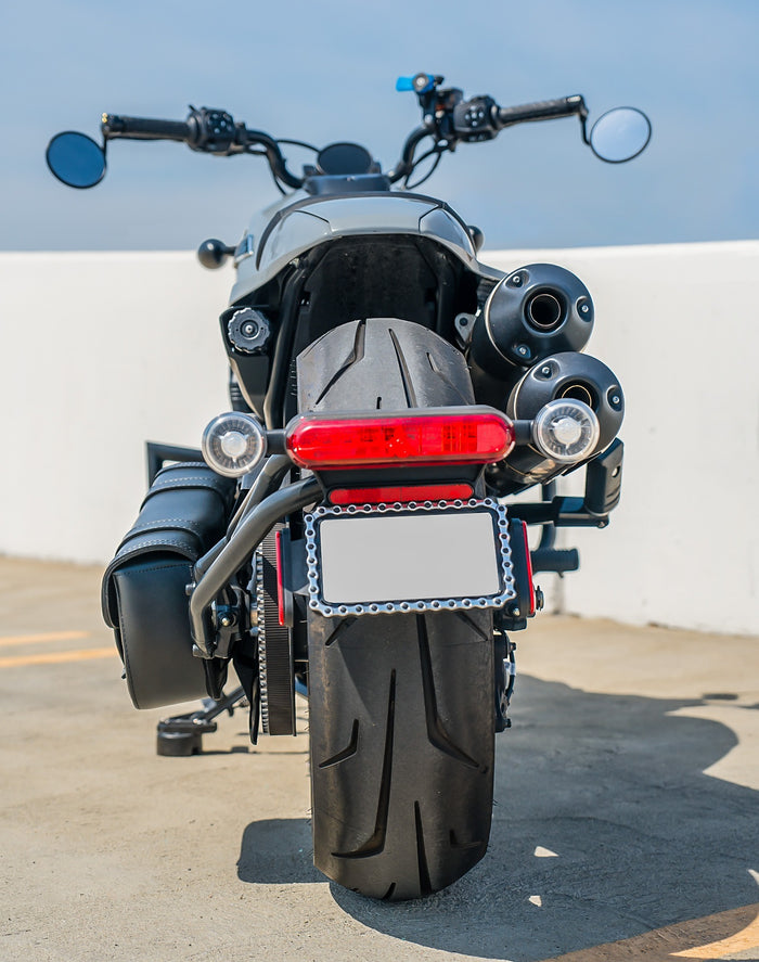 7L - Skold Leather Motorcycle Swing Arm Bag (Left Only) for Harley Sportster S (RH1250S) Vertical Lifestyle